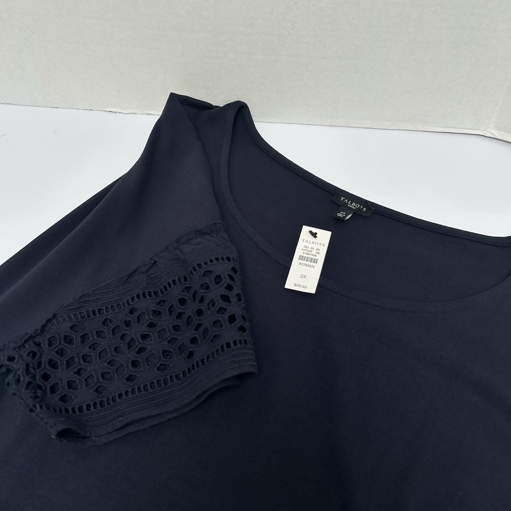 Talbot NWT Woman Navy Cotton Knit Eyelet Sleeve Ruffle Dress Size 2X